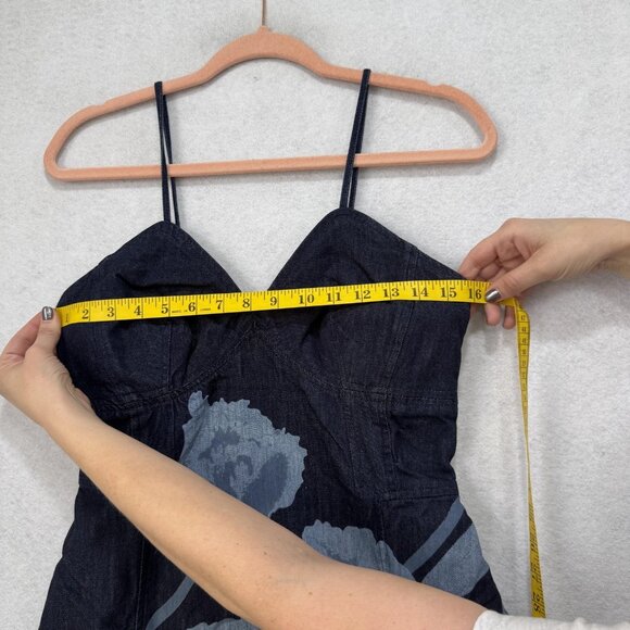 Sundance Dress Womens 12 Blue Denim Floral Spaghetti Strap V Neck Midi A Line - Picture 5 of 10